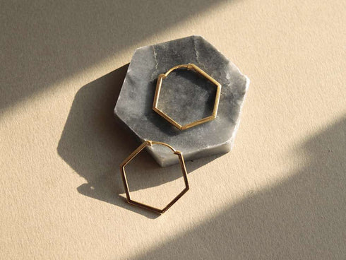 עגילי משושה כסף מצופה זהב