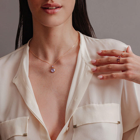 שרשרת זהב רוז עם קריסטל לבנדר של סברובסקי