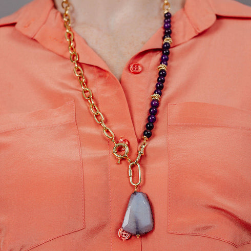 שרשרת עם חרוזי ג'ייד ואבן אמטיסט